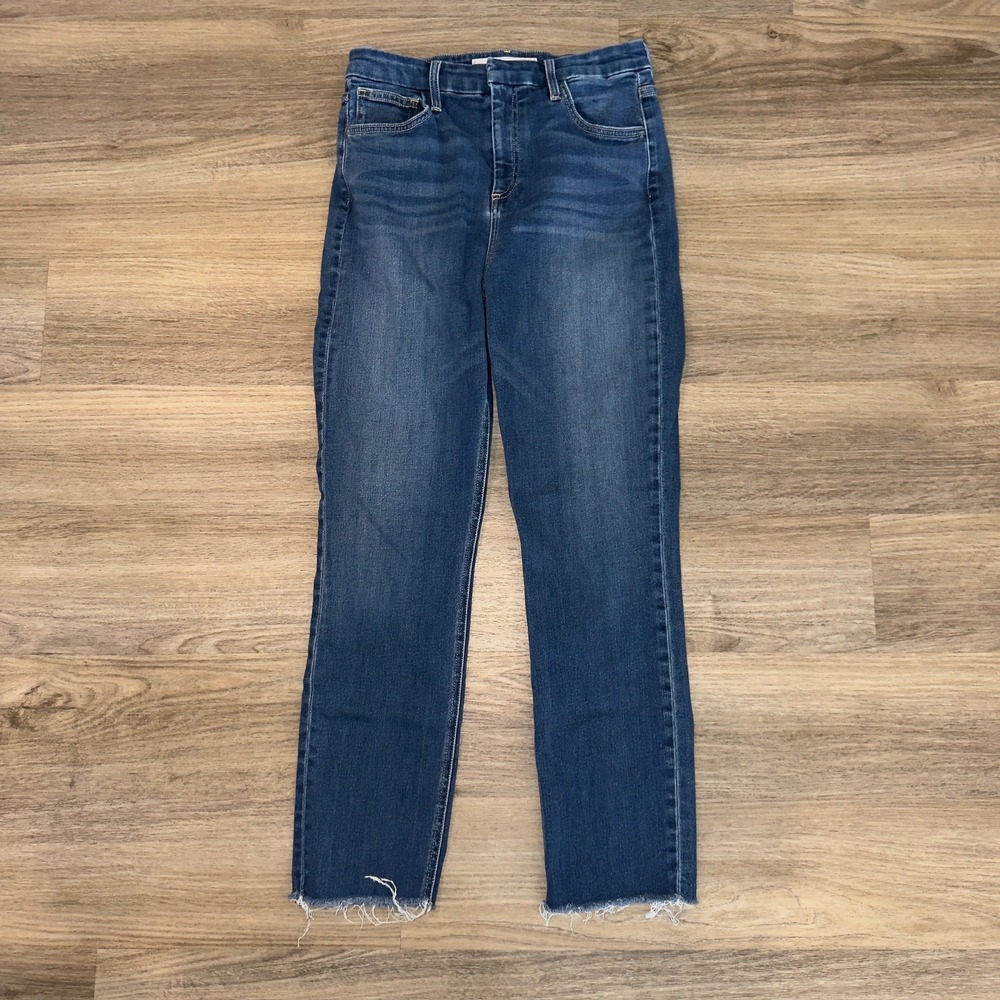 Frank & Eileen Derry High Rise Straight Leg Raw Hem Jeans Blue Denim Size 28